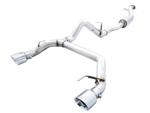 AWE Tuning - AWE Tuning 2021+ Ford Bronco 0FG Dual Rear Exit Exhaust w/Chrome Silver Tips & Bash Guard - 3015-32456