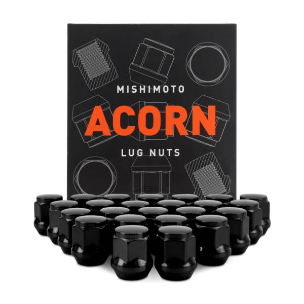 Mishimoto - Mishimoto Steel Acorn Lug Nuts M12 x 1.5 - 24pc Set - Black - MMLG-AC1215-24BK