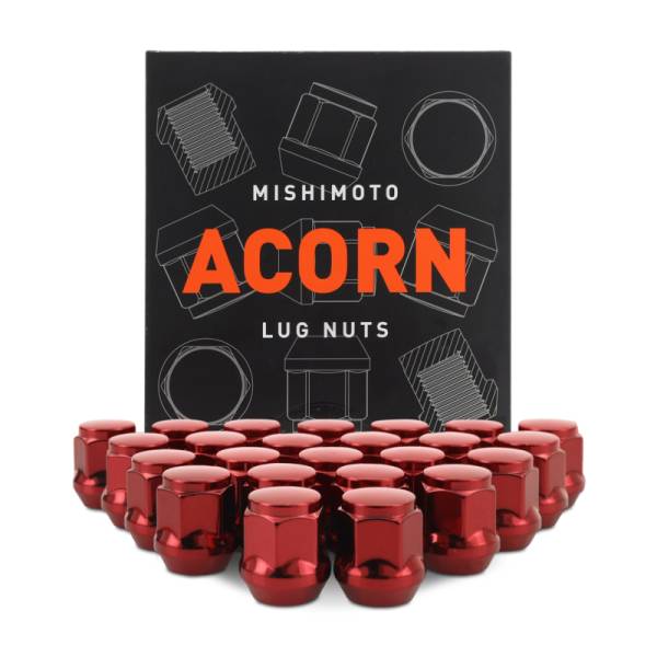 Mishimoto - Mishimoto Steel Acorn Lug Nuts M12 x 1.5 - 24pc Set - Red - MMLG-AC1215-24RD