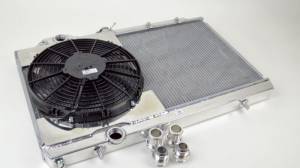 CSF 96-07 Mitsubishi Evo 4/5/6/7/8/9 Full-Slim Radiator w/12in Fan & Shroud/-16AN & Slip On Fitting - 7075